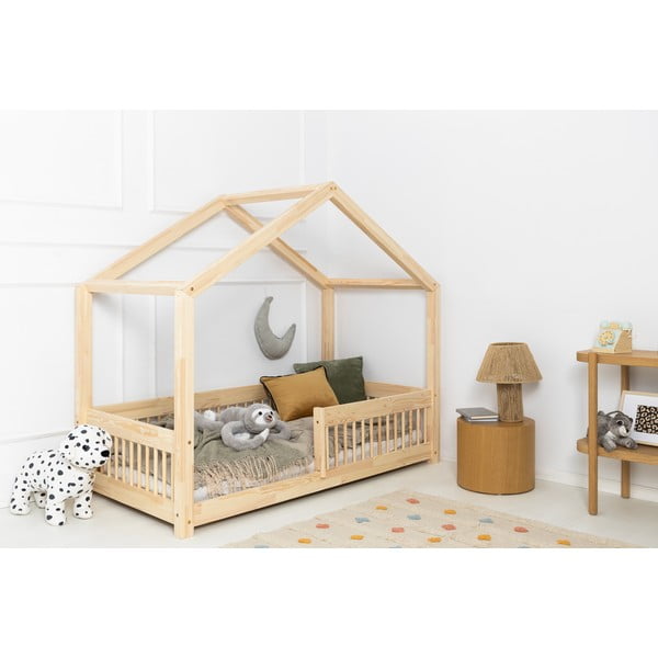 Dječji krevet od masivnog bora u obliku kućice 120x200 cm u prirodnoj boji Mila RMW – Adeko-image-1