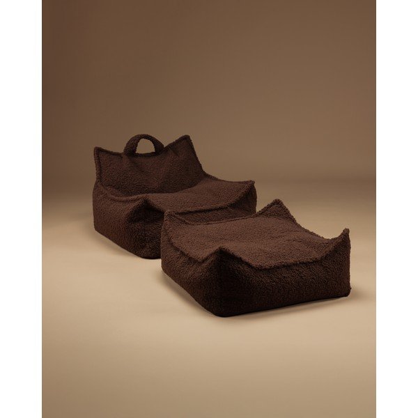 Tamno smeđi dječji tabure od bouclé tkanine Warm Hazel – Wigiwama-image-1