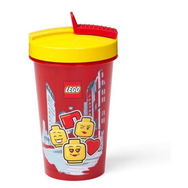Crvena čaša sa žutim poklopcem i slamkom LEGO® Iconic, 500 ml-image-2