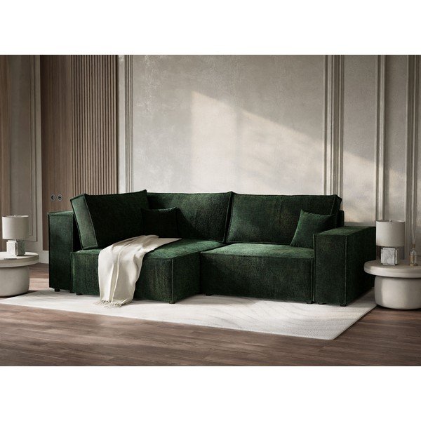 Tamno zelena sklopiva/s prostorom za odlaganje kutna garnitura od šenila (s lijevim kutom/u obliku slova L) Tonga – Maison de Rêve-image-4