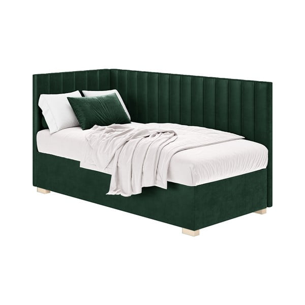 Tamno zeleni kutni dječji krevet s prostorom za pohranu s madracem 90x200 cm Snugi – Ghado-image-2