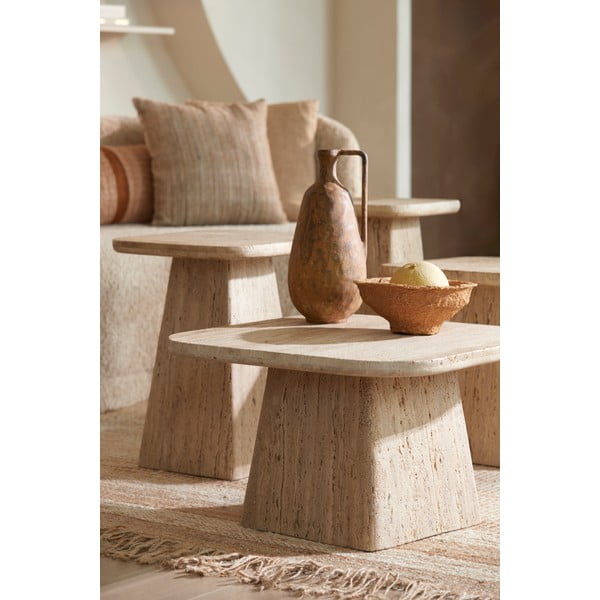 Bež stolić za kavu s kamenom pločom stola 60x60 cm Kepami – Light & Living-image-1