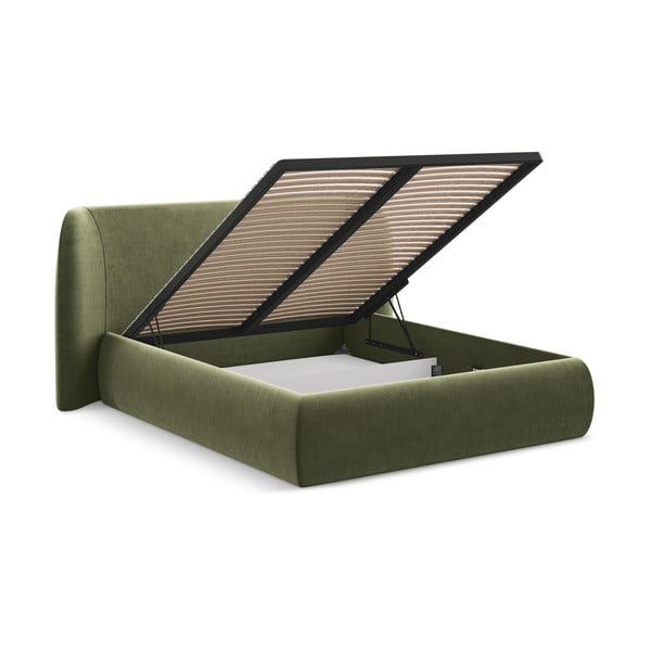 Zeleni tapecirani bračni krevet s prostorom za odlaganje s podnicom 160x200 cm Hauke – Makamii-image-2