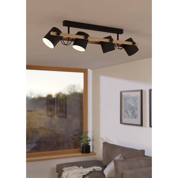 Crna/u prirodnoj boji stropna svjetiljka s metalnim sjenilom 10x19 cm HORNWOOD – EGLO-image-1