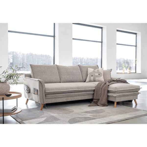 Sivo-bež sklopiva/s prostorom za odlaganje kutna garnitura (s desnim kutom/s ležaljkom) Charming Charlie – Miuform-image-3