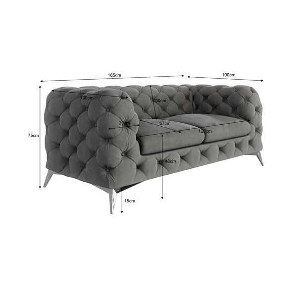 Siva baršunasti sofa 185 cm Chelsea – Ropez-image-3