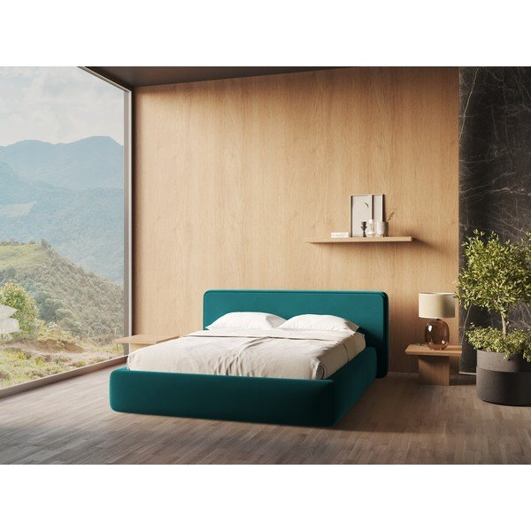 Tirkizni tapecirani bračni krevet s prostorom za odlaganje s podnicom 140x200 cm Kiana – Makamii-image-1