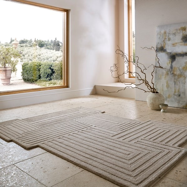 Bež ručno rađen vunen tepih 160x230 cm Zen Rectangles – Flair Rugs-image-1
