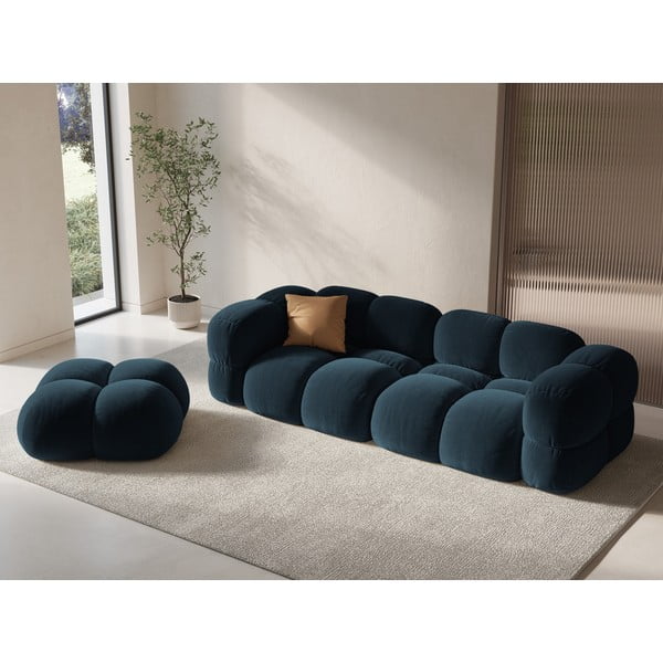 Tamno plava baršunasti sofa 250 cm Loretto – Cosmopolitan Design-image-1