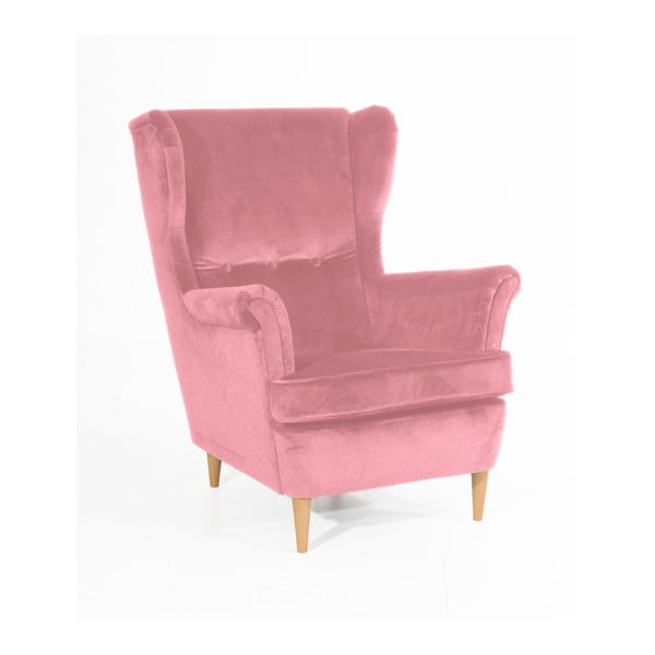 Ružičasta fotelja sa svijetlosmeđim nogama Max Winzer Clint Suede