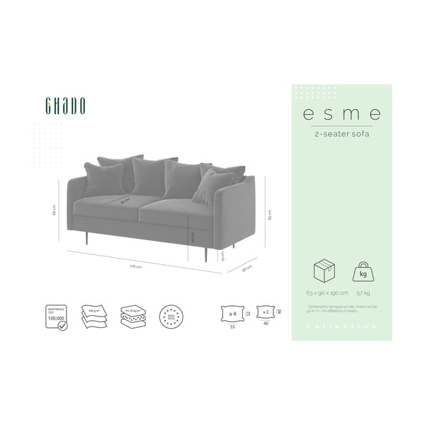 Sivi baršunasti kauč Ghado Esme, 176 cm-image-2