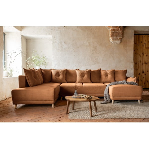 Ciglasta sklopiva kutna garnitura od samta (s lijevim kutom/u obliku slova "U") Lazy Lukka – Miuform-image-1