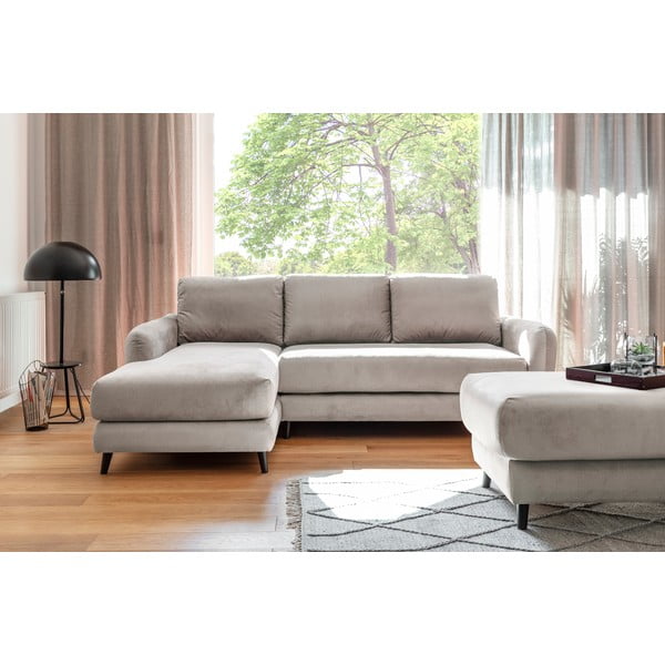 Bež baršunasta kutna garnitura s podnožnikom Miuform Cozy Claire, lijevi kut-image-2