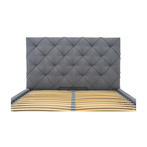 Sivi tapecirani bračni krevet s prostorom za pohranu s podnicom 140x190 cm Bee – Scandic-image-1