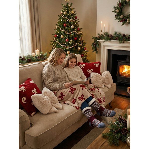 Crvena/bež deka s božićnim motivom od mikropliša 150x200 cm XMAS – Tiseco Home Studio-image-1