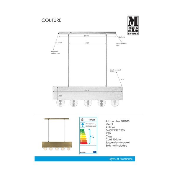 Viseća lampa u boji mesinga Markslöjd Couture-image-3