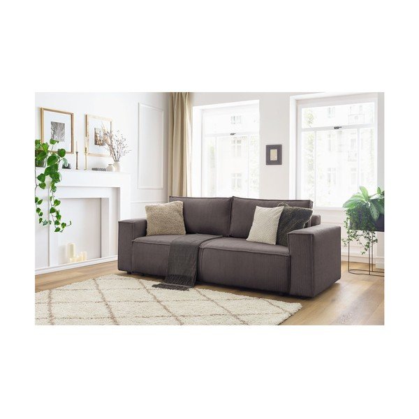 Smeđe-siva sklopiva sofa od samta 245 cm Nihad – Bobochic Paris-image-3