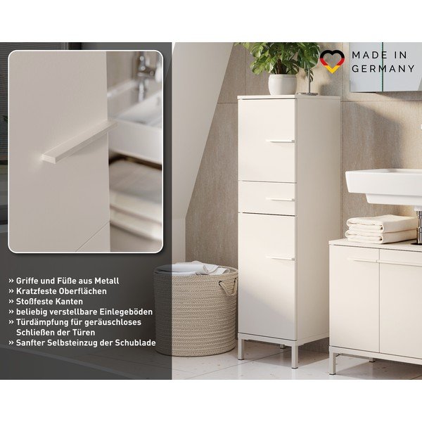 Krem visok/uski kupaonski ormarić u mat dekoru 34x123 cm Laurino – Germania-image-4