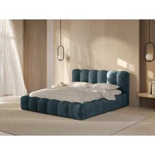 Plavi tapecirani bračni krevet s prostorom za pohranu s podnicom 180x200 cm Lupine – Micadoni Home
