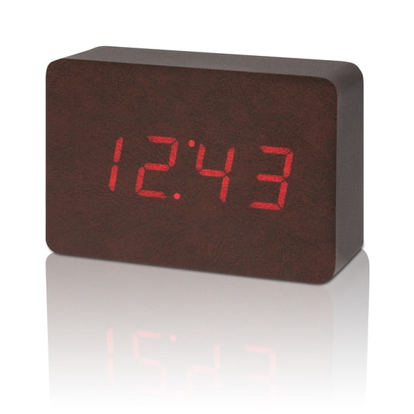Tamnosmeđa budilica s crvenim LED zaslonom Gingko Brick Click Clock