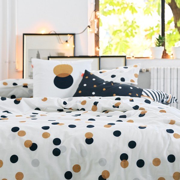 Bijela pamučna navlaka za poplun za krevet za jednu osobu 140x200 cm Golden dots – Blanc-image-2