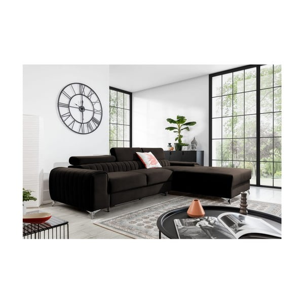 Tamno smeđa baršunasti sklopiva/s prostorom za odlaganje kutna garnitura (s desnim kutom/s ležaljkom) Grayson – ELTAP-image-1