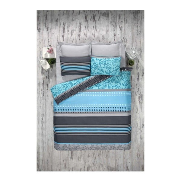 Pamučna posteljina s plahtom Miranda Turquoise, 200 x 220 cm