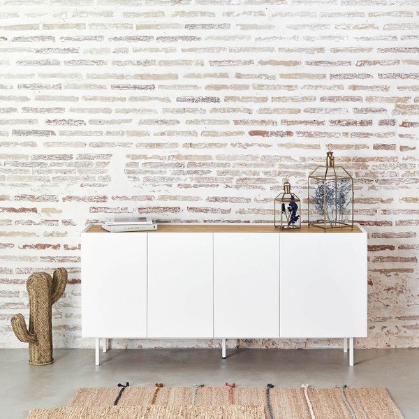 Bijela/u prirodnoj boji niska komoda u dekoru hrasta 165x78 cm Arista – Teulat-image-1