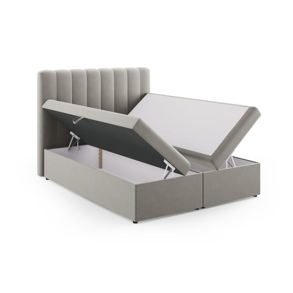 Sivi boxspring krevet s prostorom za pohranu 160x200 cm Gina – Milo Casa-image-3