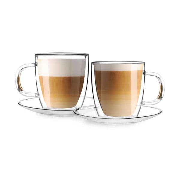Set od 2 staklene čaše s dvostrukim stijenkama i tanjurićima Vialli Design, 250 ml-image-2