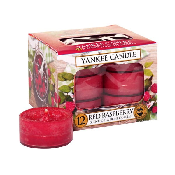 Set od 12 mirisnih svijeća Yankee Candle Red Raspberry, vrijeme gorenja 4h