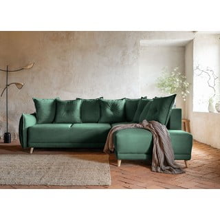 Zelena sklopiva kutna garnitura od samta (s desnim kutom) Lazy Lukka – Miuform