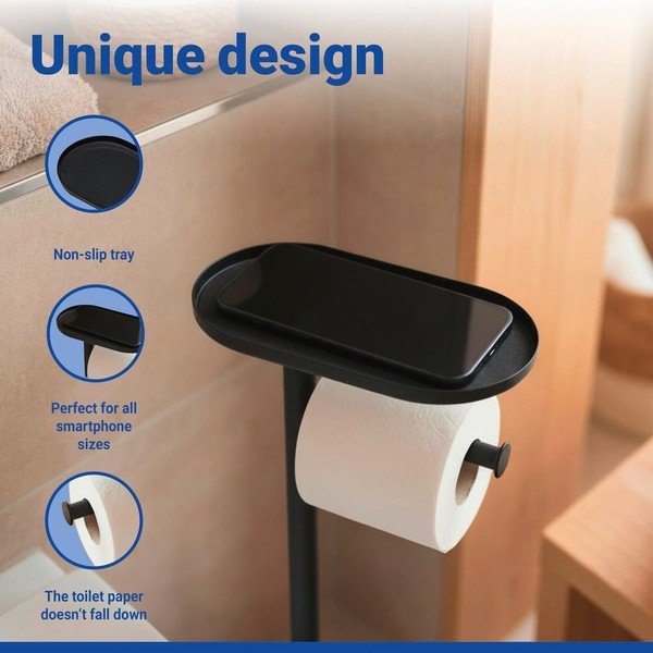Crni plastičan držač za WC papir sa četkom Albella – Wenko-image-4