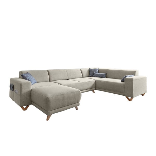 Bež sklopiva/s prostorom za odlaganje kutna garnitura (s desnim kutom/u obliku slova "U") Classy Sophie – Miuform