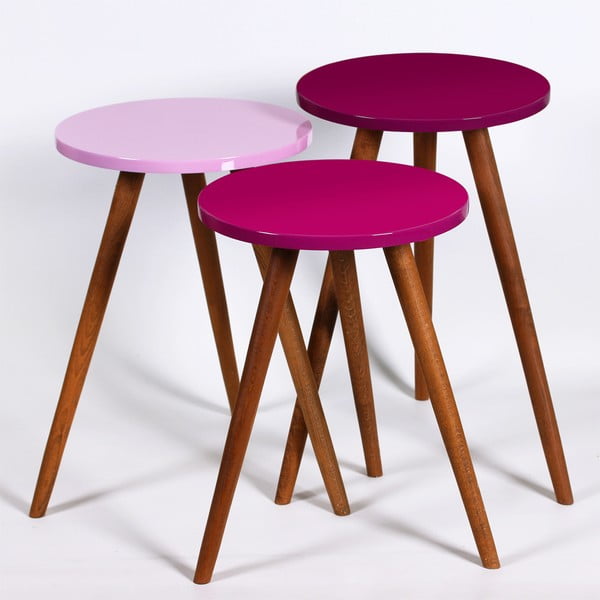 Set od 3 okrugla stola Kate Louise (ljubičasta, ružičasta)