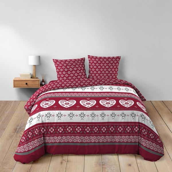 Crvena pamučna posteljina za bračni krevet/za produženi krevet 240x220 cm Alpage – douceur d'intérieur-image-1