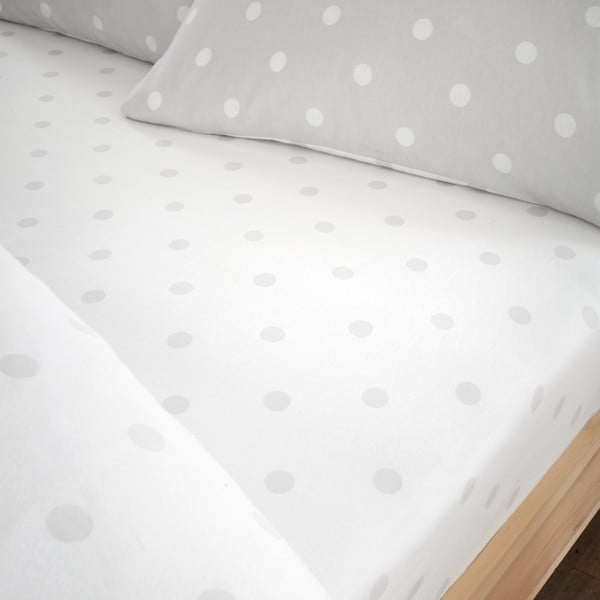 Bijela/siva flanelska plahta s gumom 90x190 cm Polka Dot – Catherine Lansfield-image-1