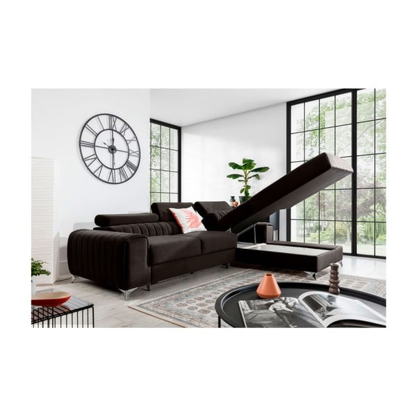 Tamno smeđa baršunasti sklopiva/s prostorom za odlaganje kutna garnitura (s desnim kutom/s ležaljkom) Grayson – ELTAP-image-3