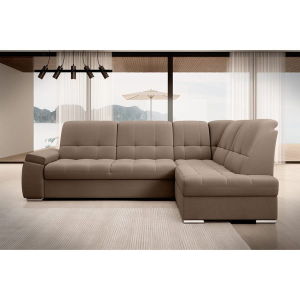 Smeđa baršunasti sklopiva/s prostorom za odlaganje kutna garnitura (s desnim kutom/u obliku slova L) Sado – ELTAP-image-3