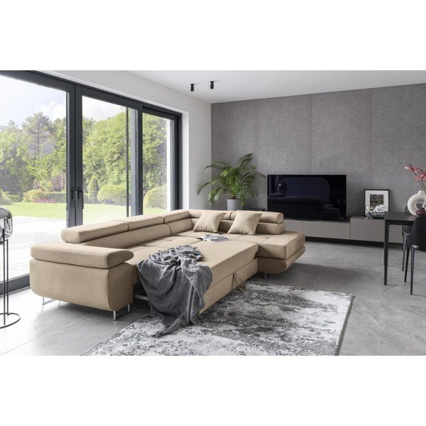 Bež sklopiva/s prostorom za odlaganje kutna garnitura (s desnim kutom/u obliku slova L) Anton – ELTAP-image-3