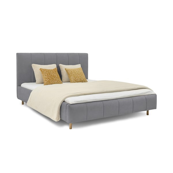 Sivi tapecirani bračni krevet s podnicom 160x200 cm Zee – Scandic-image-1