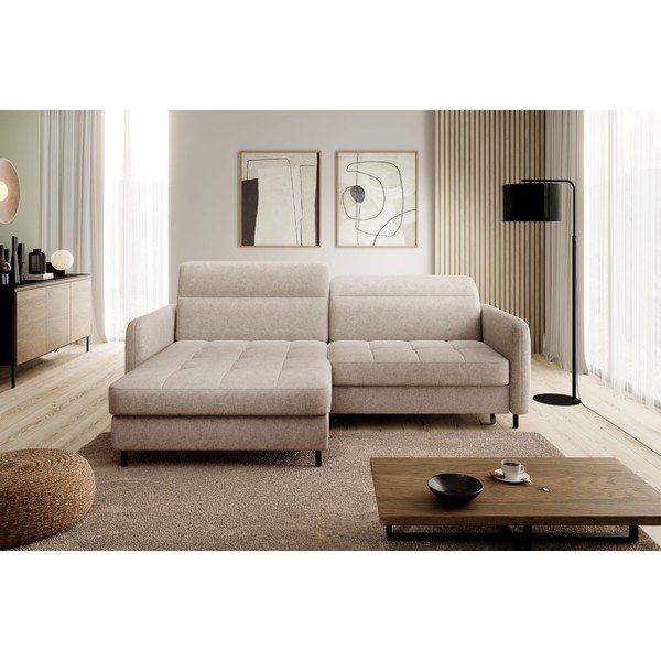 Bež sklopiva/s prostorom za odlaganje kutna garnitura od šenila (s lijevim kutom/s ležaljkom) Gomsi – ELTAP-image-3