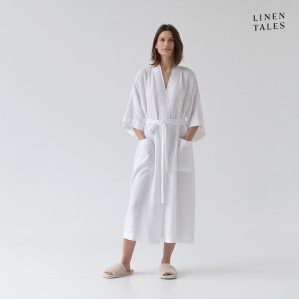 Bijeli platneni kućni ogrtač veličine L/XL Summer - Linen Tales