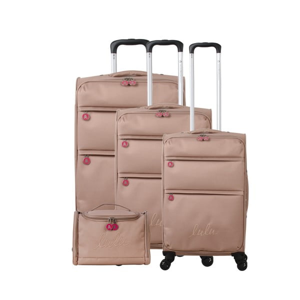 Set od tri bež kofera na četiri kotača i kozmetičke torbice Lulucastagnette Bella