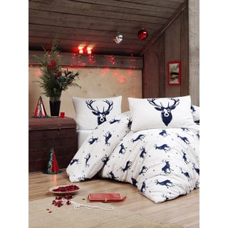 Pamučna posteljina s plahtom Eponj Home Geyik Dark Blue, 200 x 220 cm