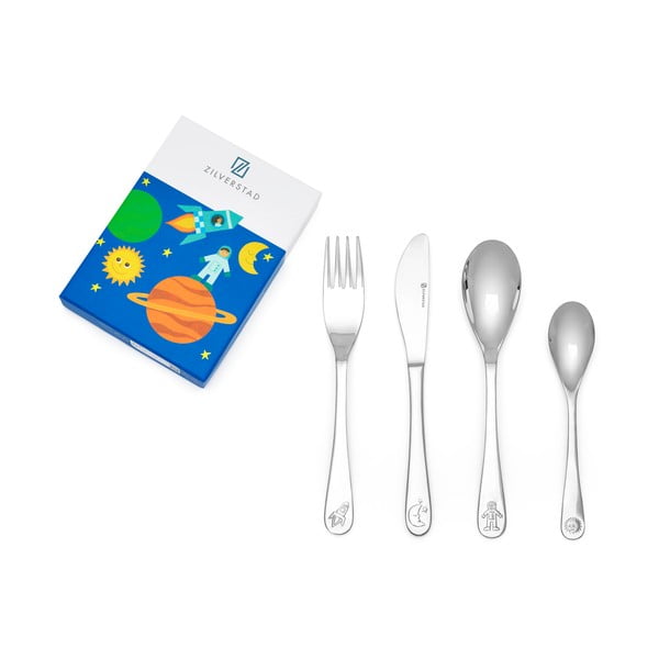 Dječji pribor za jelo 4 kom od nehrđajućeg čelika u srebrnoj boji Space – Zilverstad-image-3