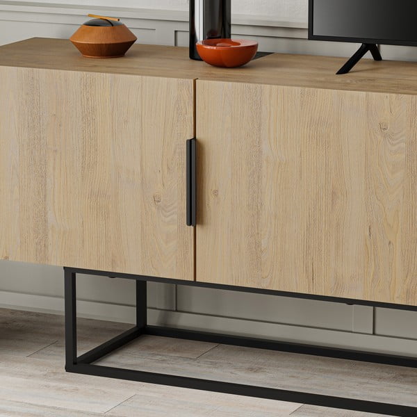 TV komoda u dekoru hrasta u prirodnoj boji 200x55 cm Titan – Marckeric-image-4