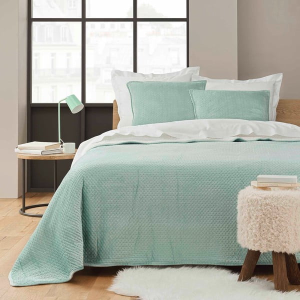 Zeleni prošiven set prekrivača i jastučnice od sherpa flisa 240x220 cm Mylene – douceur d'intérieur