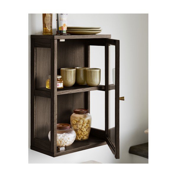 Tamno smeđa viseća vitrina u dekoru hrasta 40x60x20 cm Zamora – House Nordic-image-1