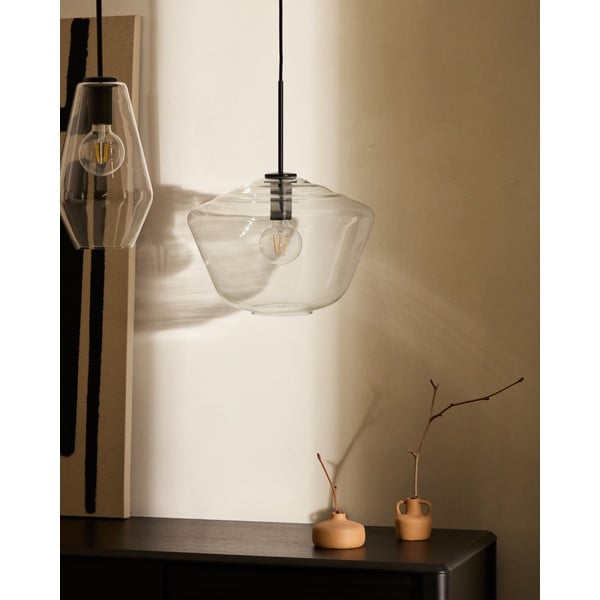 Crna viseća svjetiljka sa staklenim sjenilom ø 17 cm Mao – Kave Home-image-2